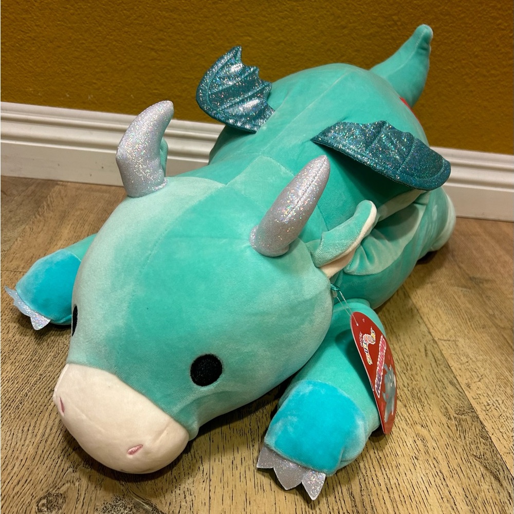 NWT Squishmallows Hugmallows Miles the Teal Dragon 22” Valentines Releas…